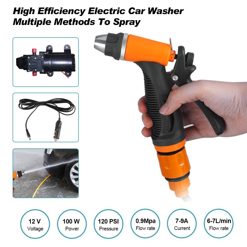 12V 100W Spray Gun 160PSI High Pressure Electric Car Washer Kit Hose Water Pump