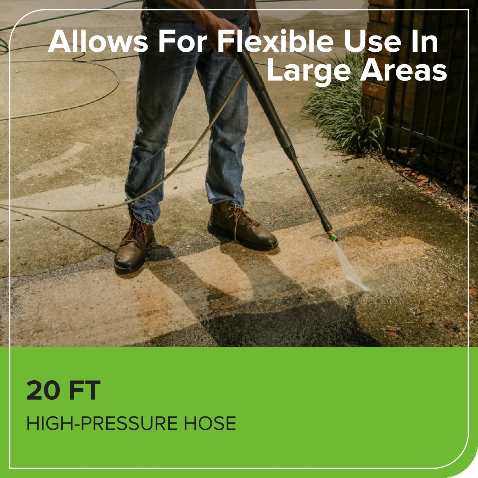 Greenworks 1700 Psi Hand-Carry Pressure Washer PW1603 20Ft Hose 35Ft Cord 2 Nozz