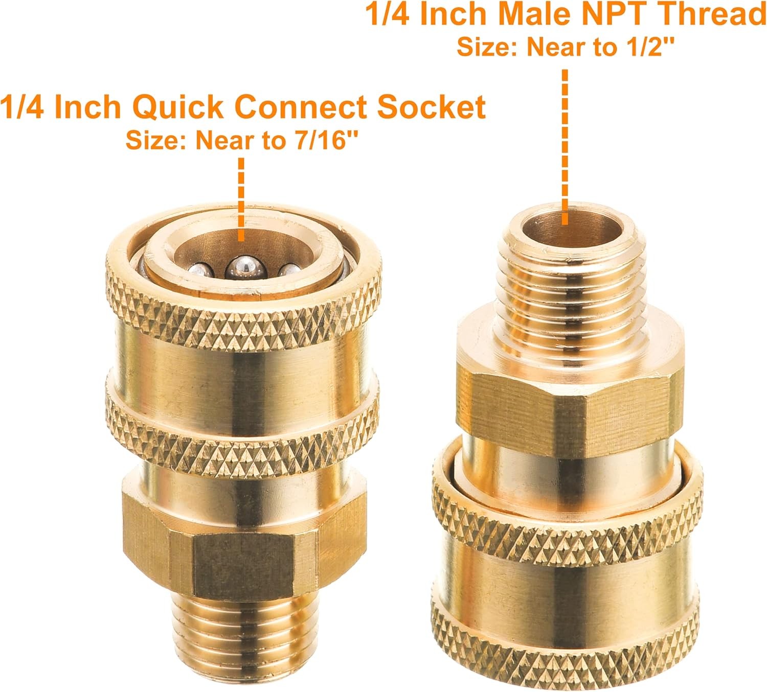 RIDGE WASHER Pressure Washer Couplers, Brass Fittings, 1/4 Inch Quick Connect to