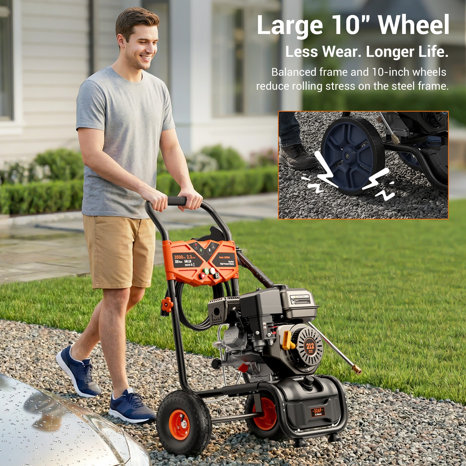Mutaomay Cold Water Gas Pressure Washer 3500PSI 2.3GPM 4 Nozzles & Soap Tank