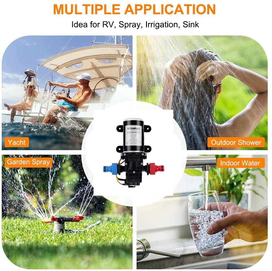 CAMPLUX 12V 1.6 GPM 65 PSI High Pressure Pump for Caravan RV Water Pump Kit