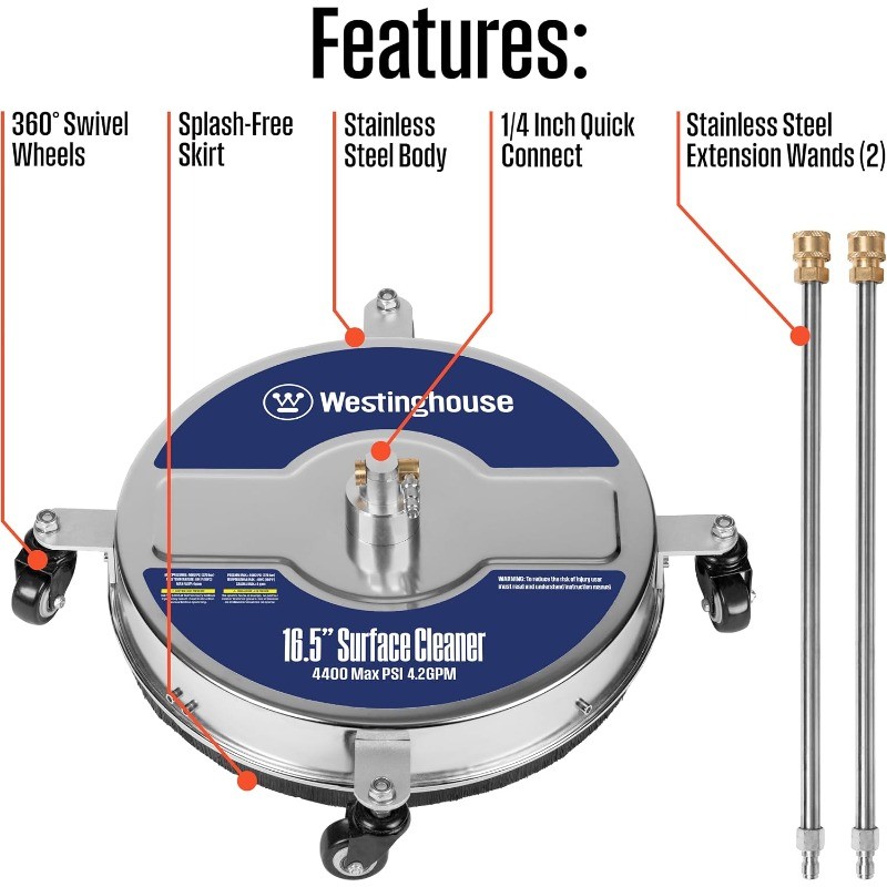 Universal 16.5” Pressure Washer Surface Cleaner Attachment – Stainless Steel