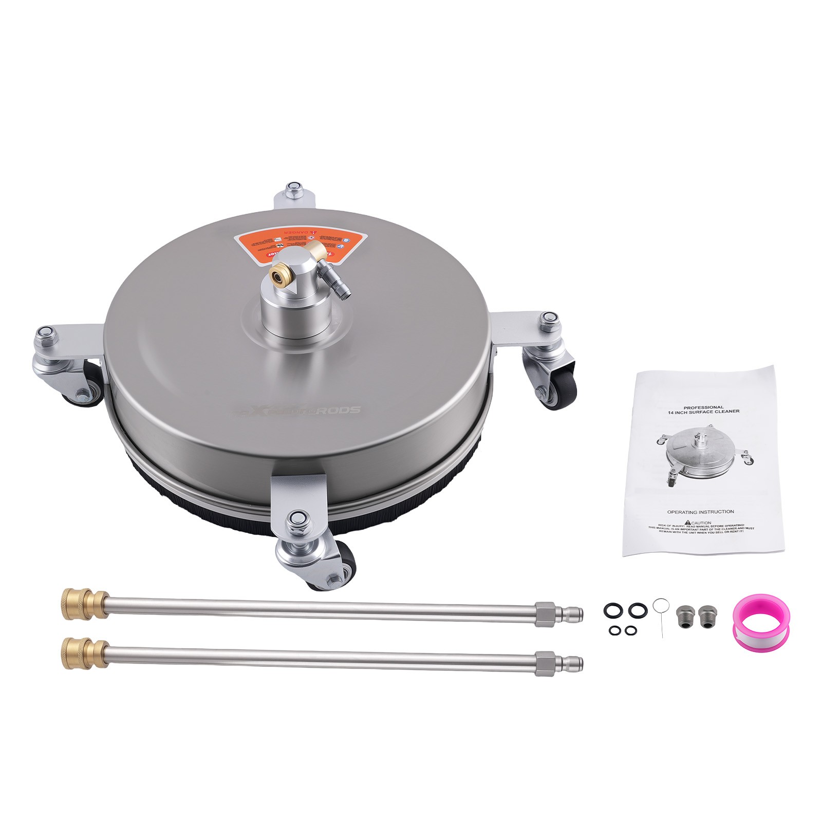 14″ Surface Cleaner for Gas Pressure Washer 4200PSI w/ 4 Wheels & Bristles