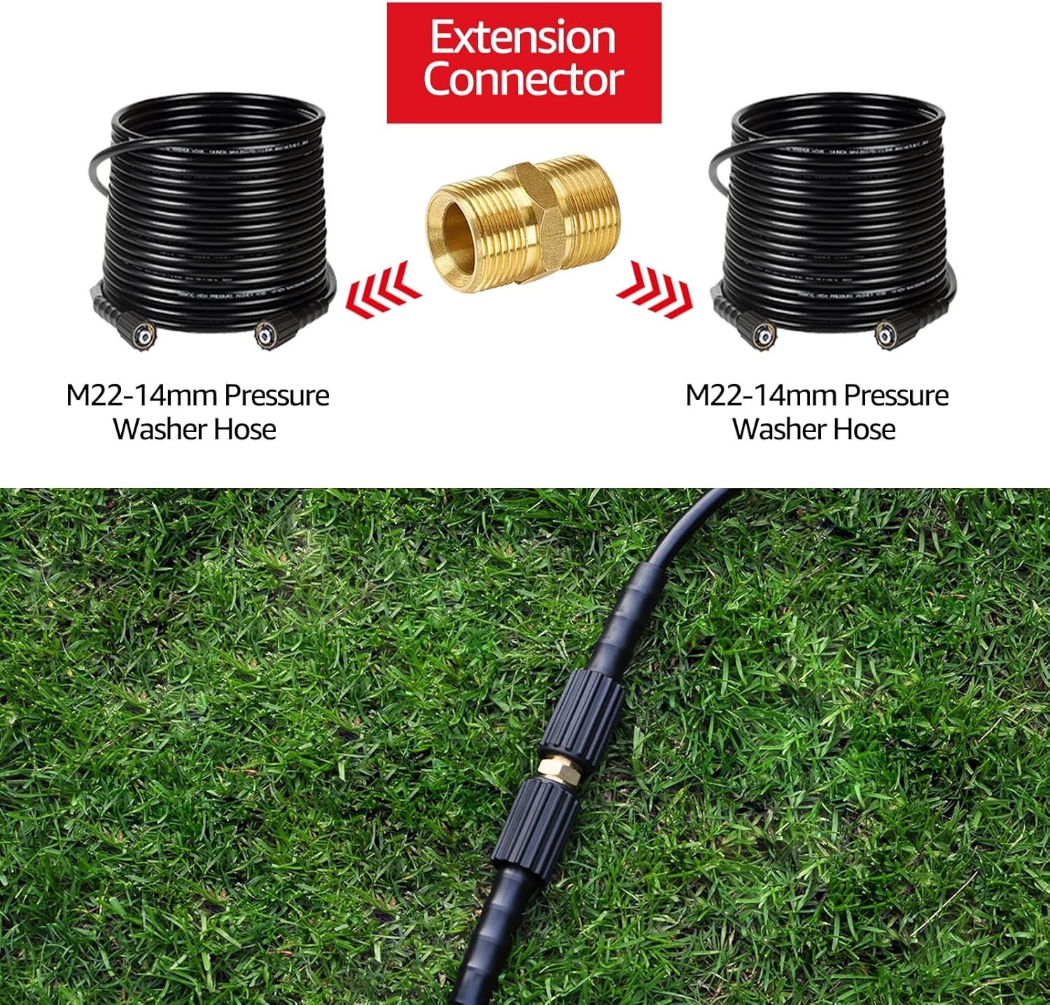 Pressure Washer Hose Coupler, M22-14mm Male to M22-14mm Male Solid Brass Exte…