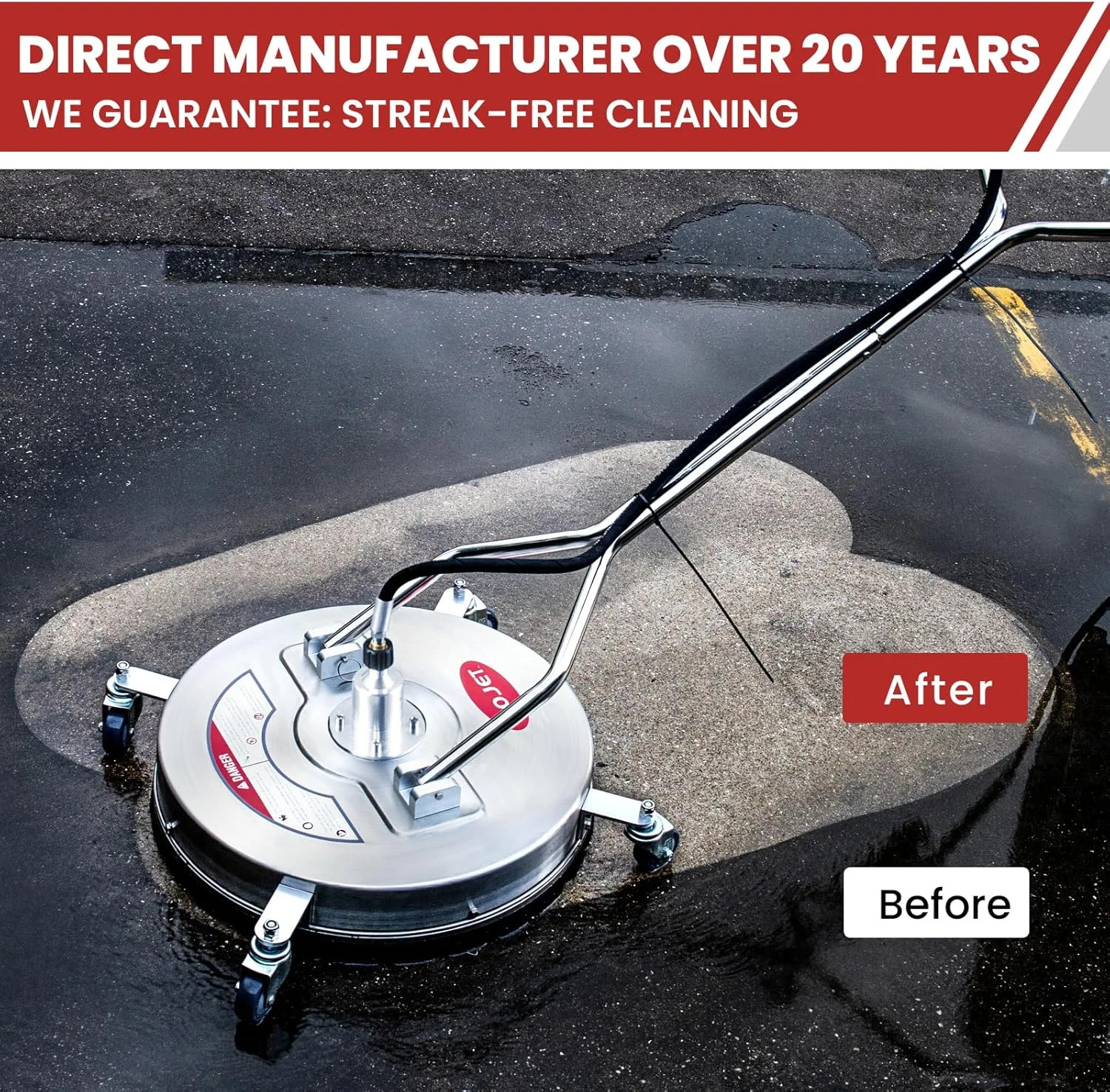 20″ Pressure Washer Surface Cleaner with 4 Wheels&Dual Handles, 4500PSI Stainles