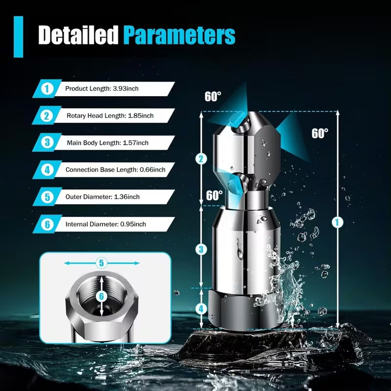 3/4″ 360* Rotating Pressure Washer Nozzle Spraying SS304 Full Tank Internal