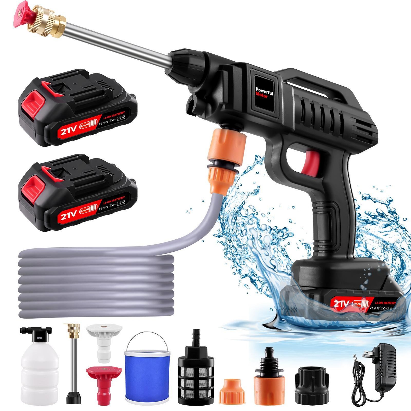 Portable Cordless Electric High Pressure Washer Spray Gun Car Wash Tool Boxset