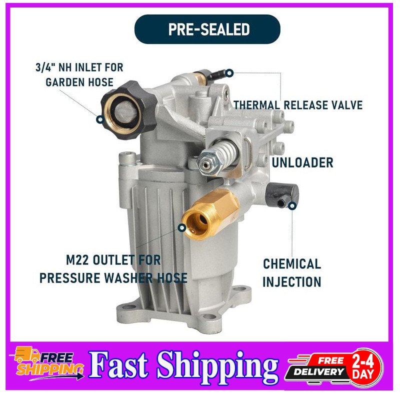 Hourleey 3/4 Inch Shaft Horizontal Pressure Washer Pump 3400 PSI 2.5 GPM Replace