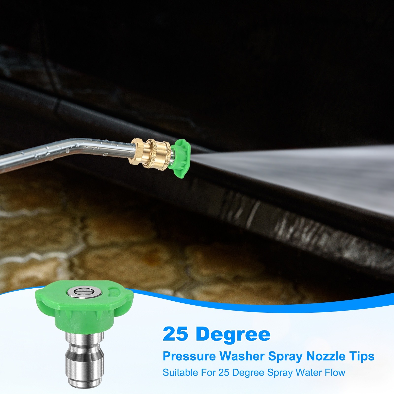 10PCS 25 Degree Pressure Washer Nozzle, 1/4 Inch Quick Connect, 4000PSI [Green]