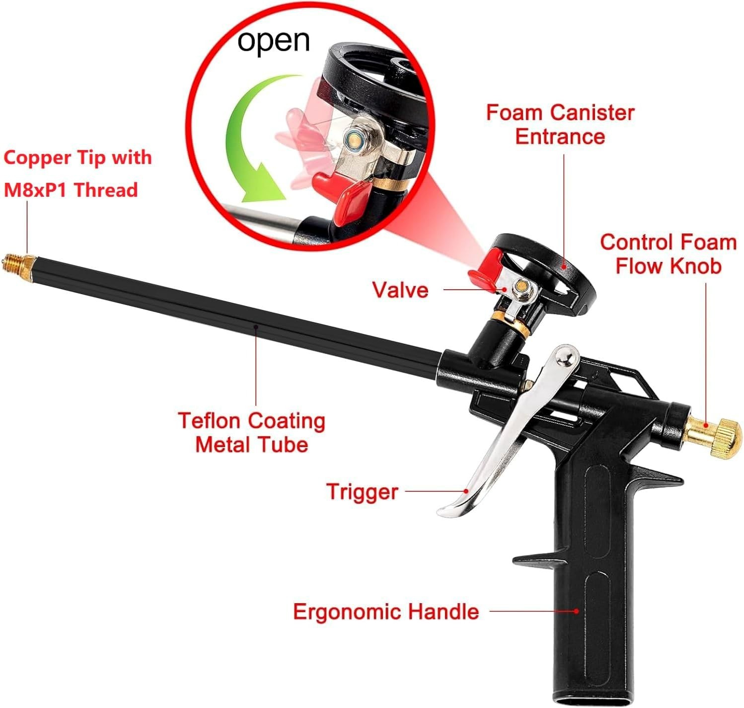 Multi-Purpose Foam Insulation Gun with Three Stainless Steel Nozzles Included