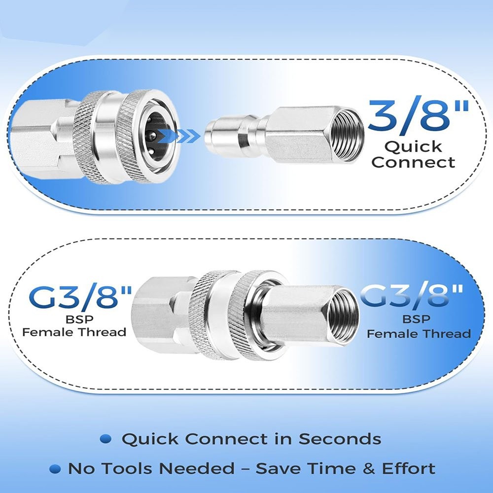 4× G3/8 Male and Female Threaded Adapters Stainless Steel Pressure Washer Parts