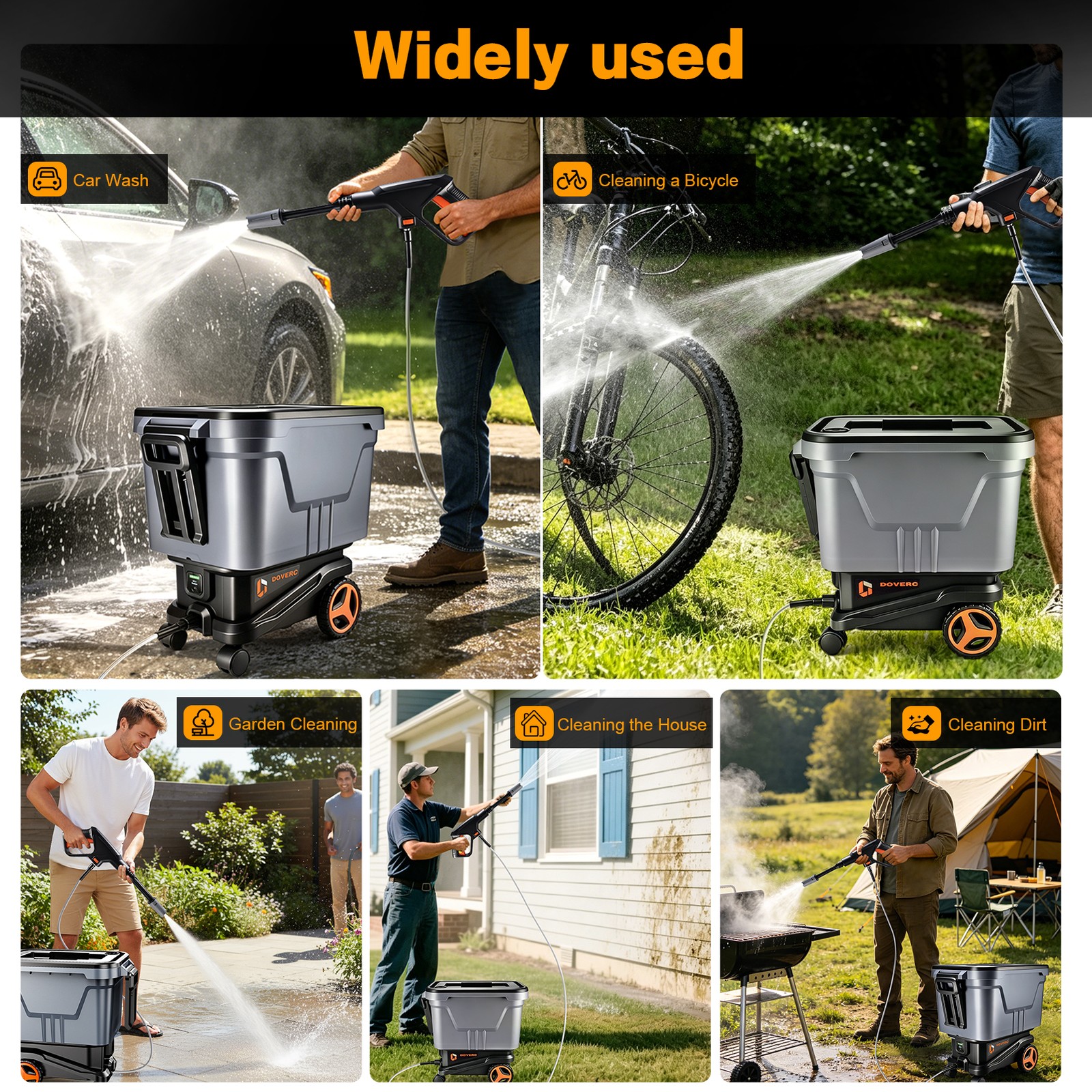 DOVERC Portable Cordless Pressure Car Washer 2000 PSI 3-Modes Powerful Cleaning