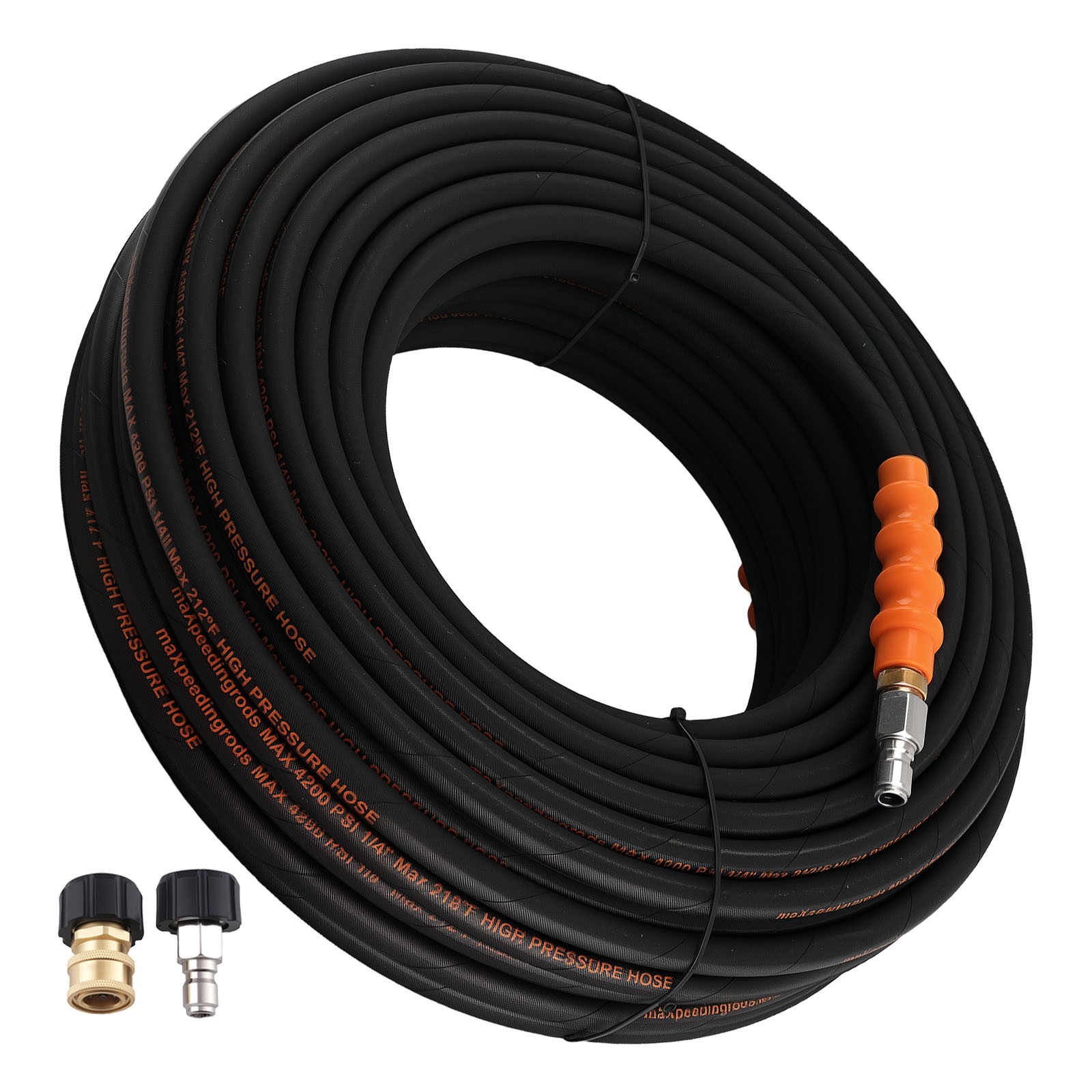 150 Feet Pressure Washer Hose 1/4″ 4200PSI Steel Braided Rubber with Adapters
