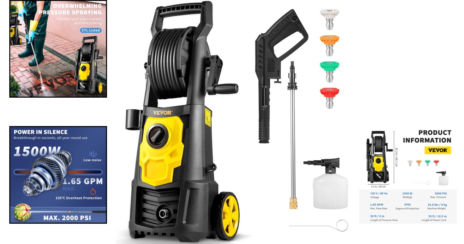 Versatile Electric Pressure Washer – 20 ft Hose, Foam Cannon & Energy Saving TSS
