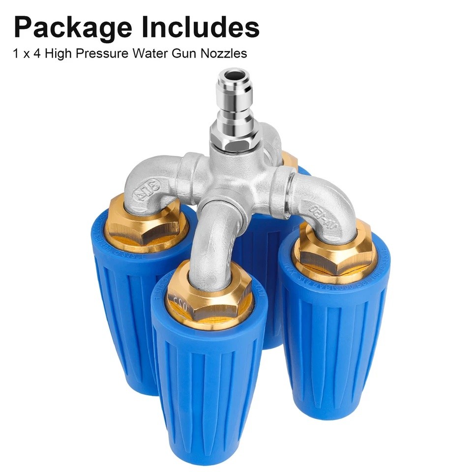 360° Rotating Pressure Washer Four Turbo Nozzle 1/4″ Quick Connector 2.5 Orifice