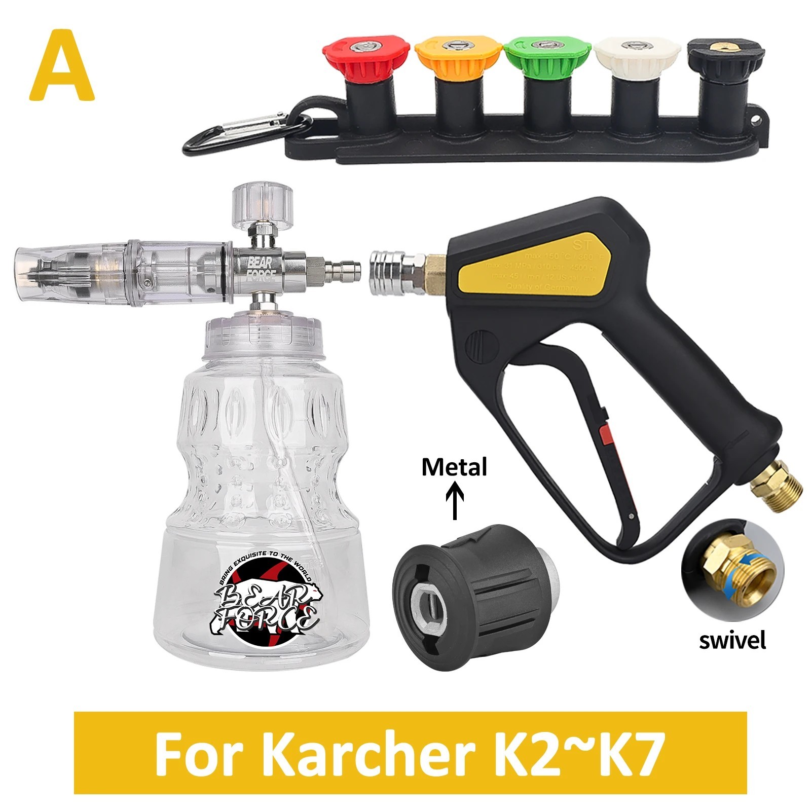 Pressure Washer Gun M22 14mm Aluminum Foam Cannon Adjustable Spray Swivel Kit
