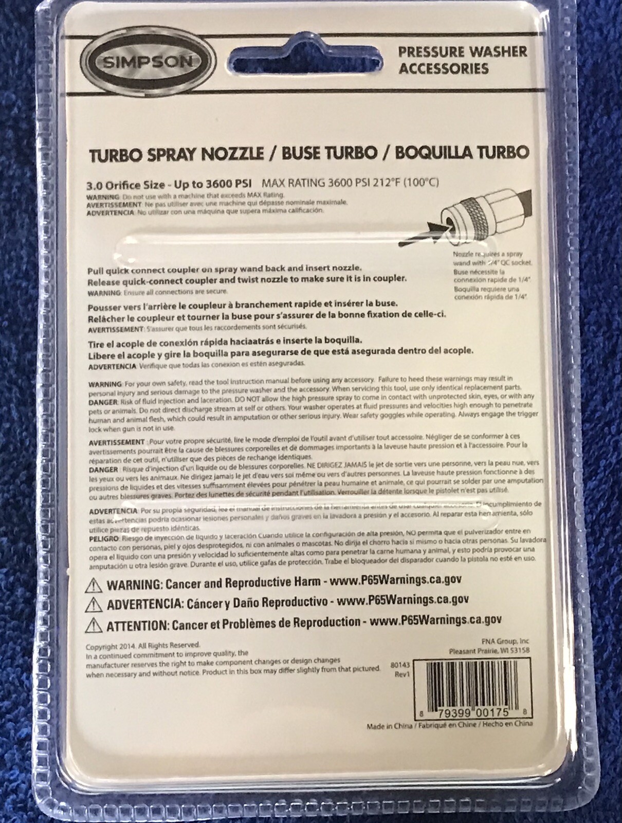 Simpson 80143 Quick Connect Turbo Pressure Washer Spray Nozzle – 3600 PSI