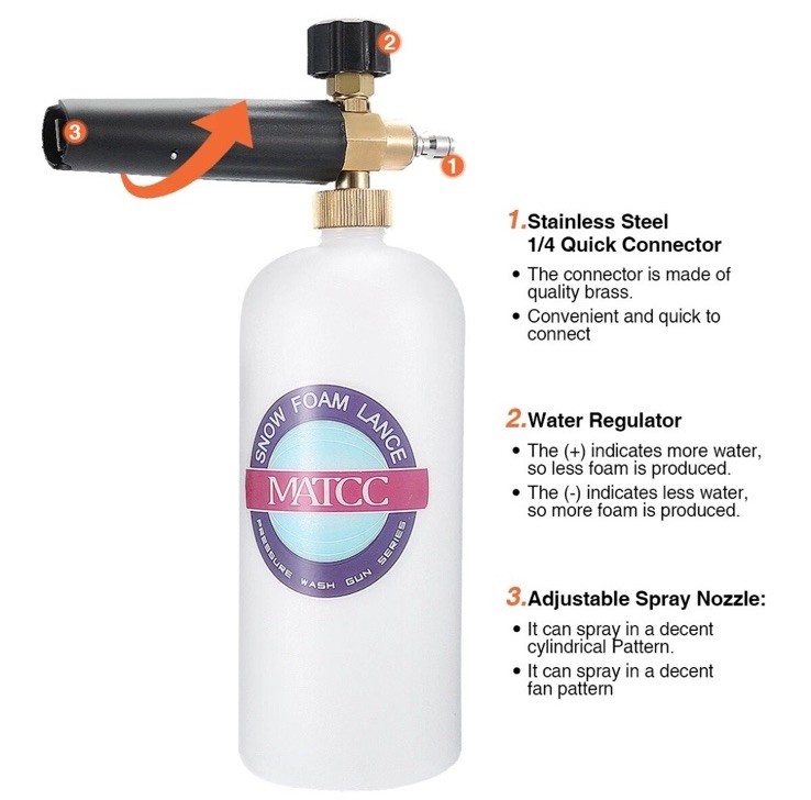 Snow Foam Cannon II with 1/4″ Quick Connector Bottle(0.22gal)