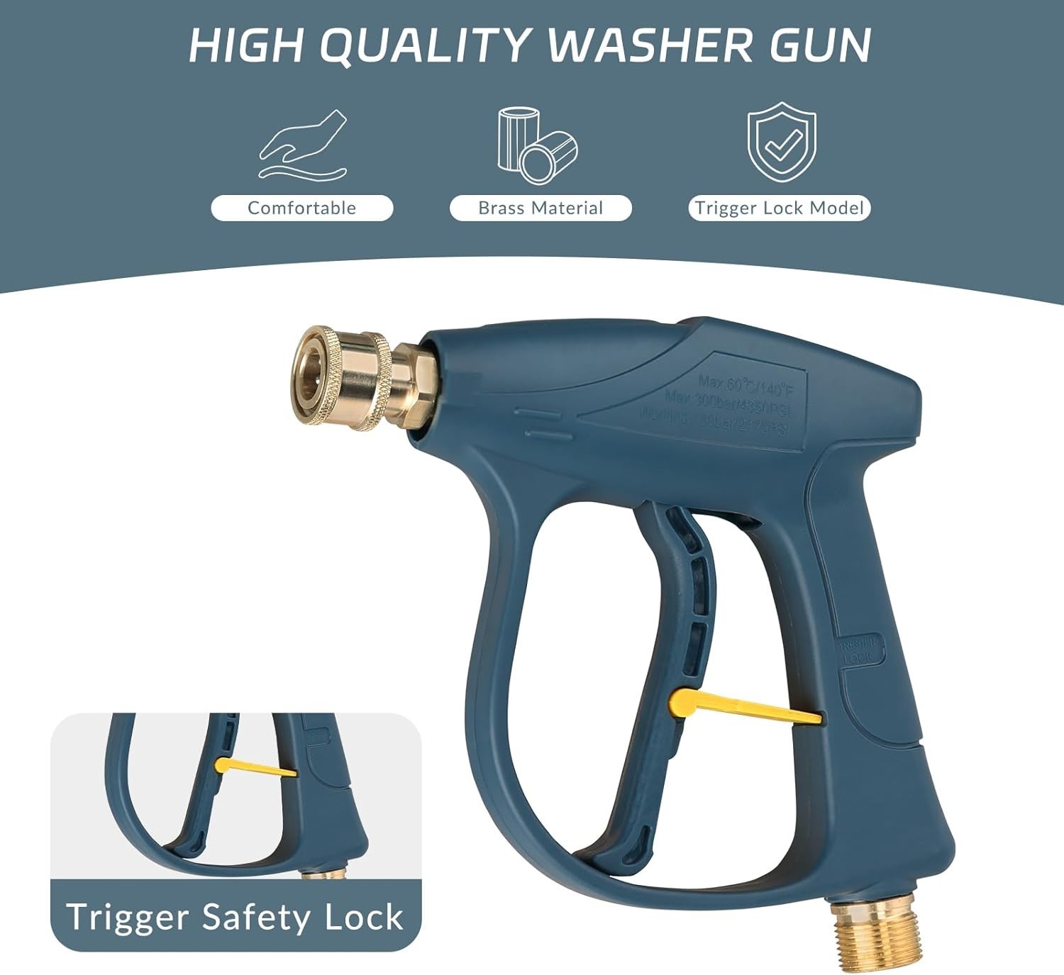 Durable High Pressure Spray Gun 3000 PSI with Locking Handle & Quick Connector