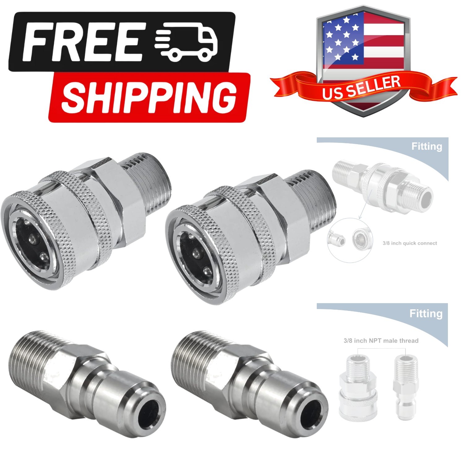 Pressure Washer Quick Connect 3/8 Inch, Pressure Washer Fittings, Adapter Set…