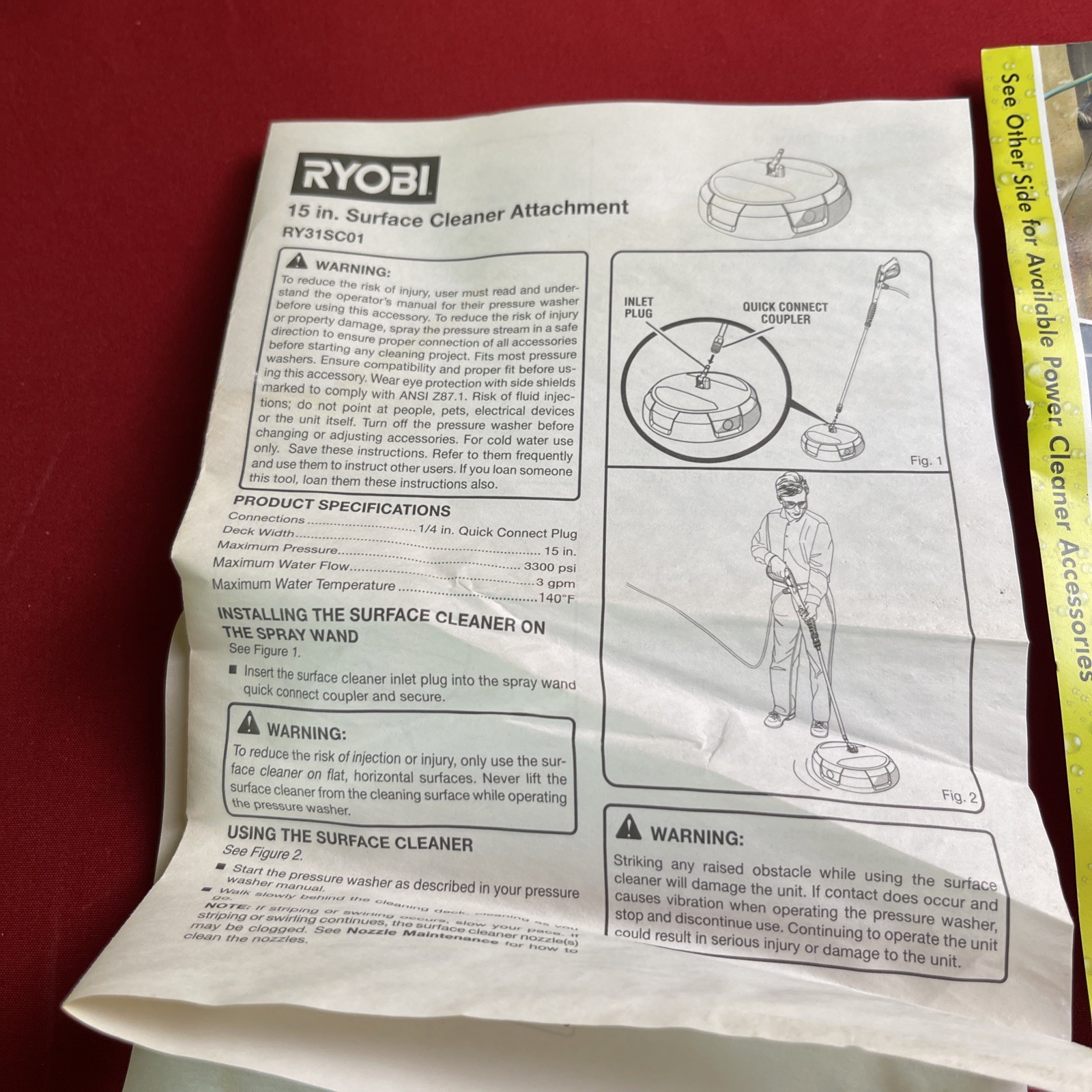 Ryobi (RY31SC01) 15 in. 2500 – 3300 PSI Surface Cleaner Attachment – Used Once