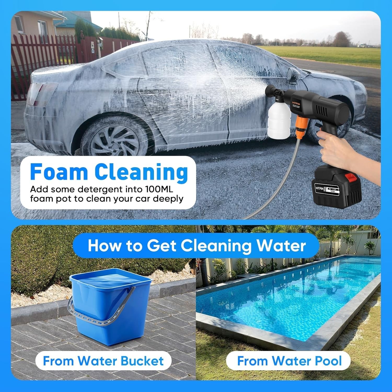 MYPIN Cordless Pressure Washer, Portable Pressure Washer CAR,HOME,OFFICE