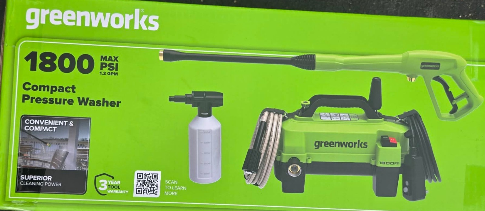Greenworks 1800 PSI (1.2 GPM) Electric Pressure Washer NEW