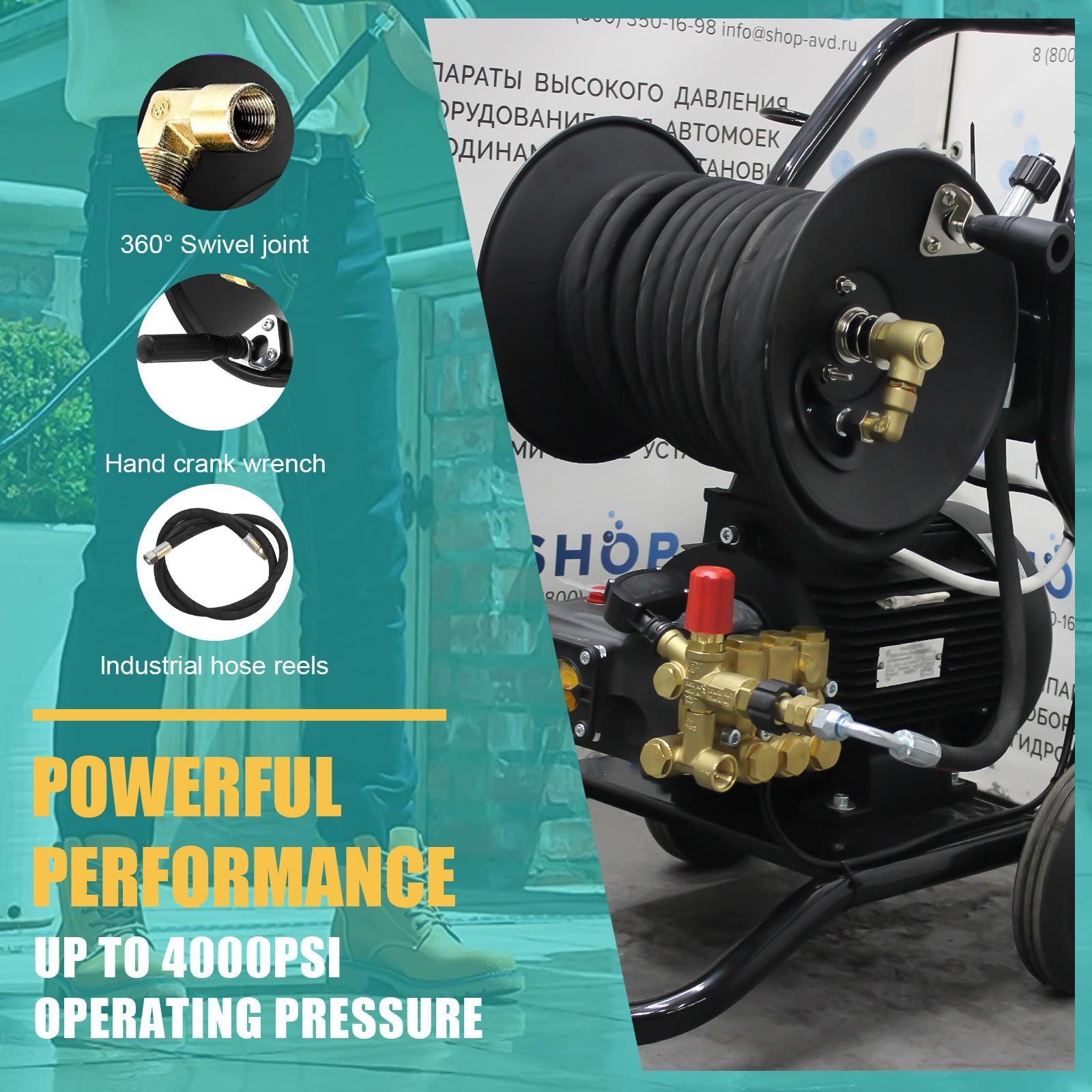 4000PSI Pressure Washer Hose Reel, 100ftx3/8″ Hose Reel Hand Crank,No Hose