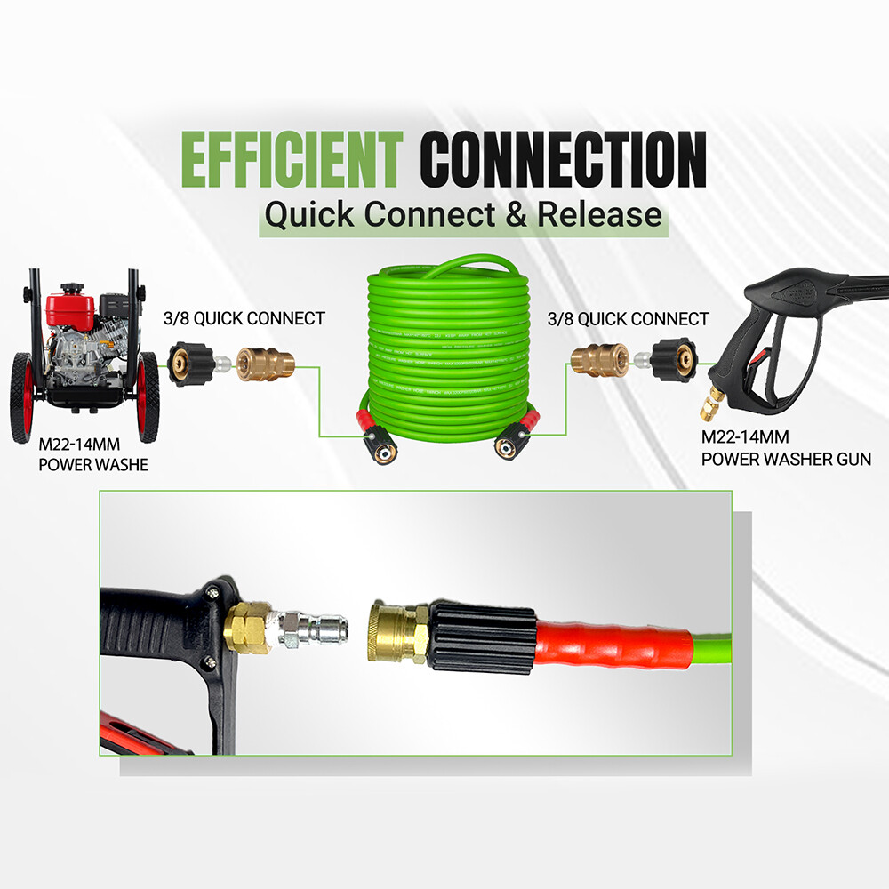 YAMATIC Pro Flexible Pressure Washer Hose with Solid Brass Quick Connectors~140℉