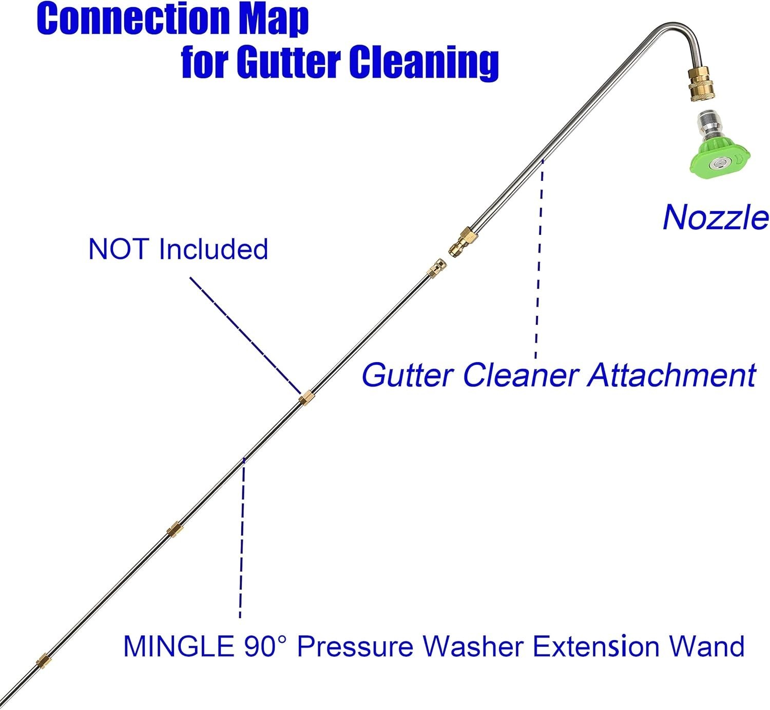Stainless Steel Pressure Washer Gutter Cleaner Attachment, Angled Extension W…
