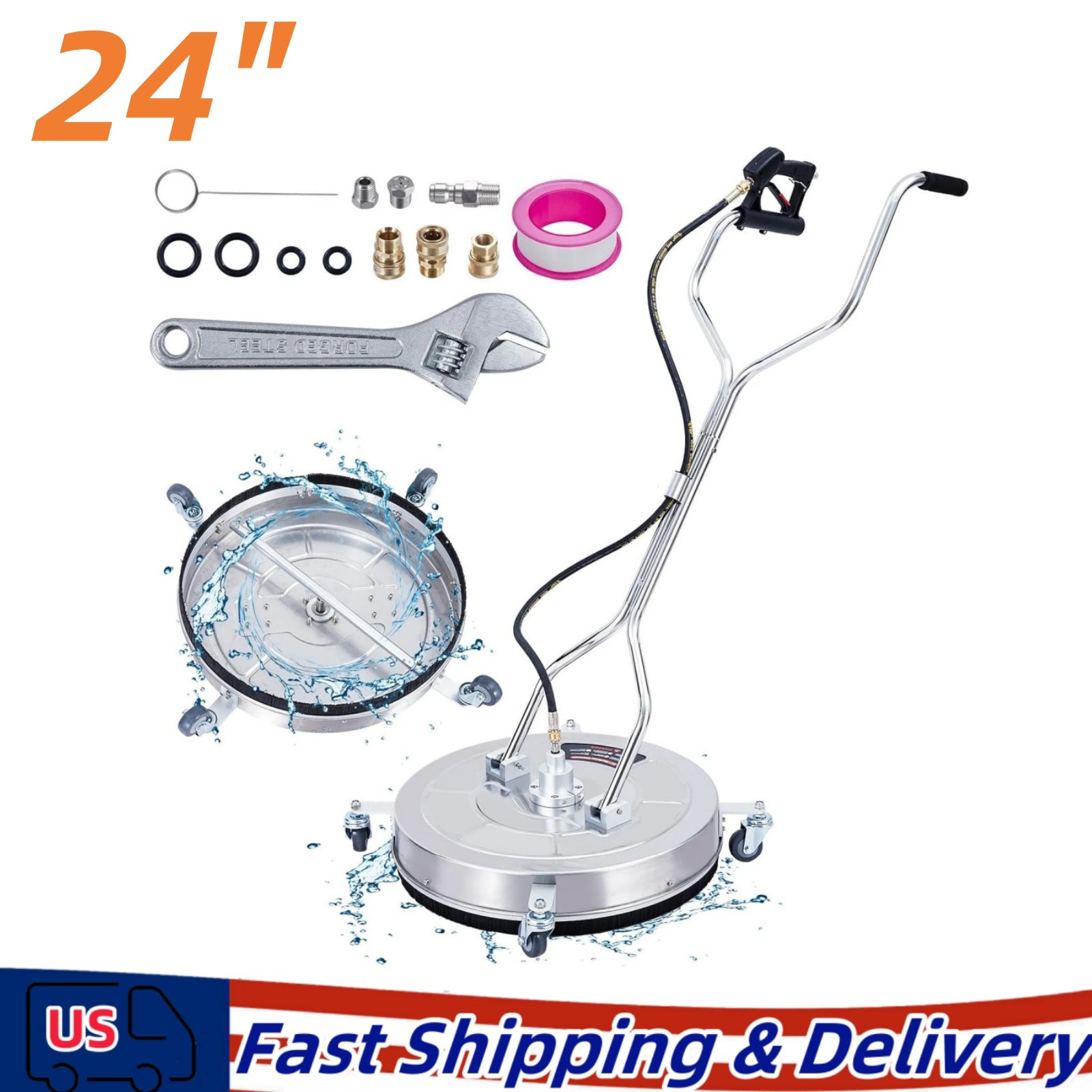 24″ Pressure Washer Surface Cleaner Stainless Steel Dual Handle Surface Cleaner