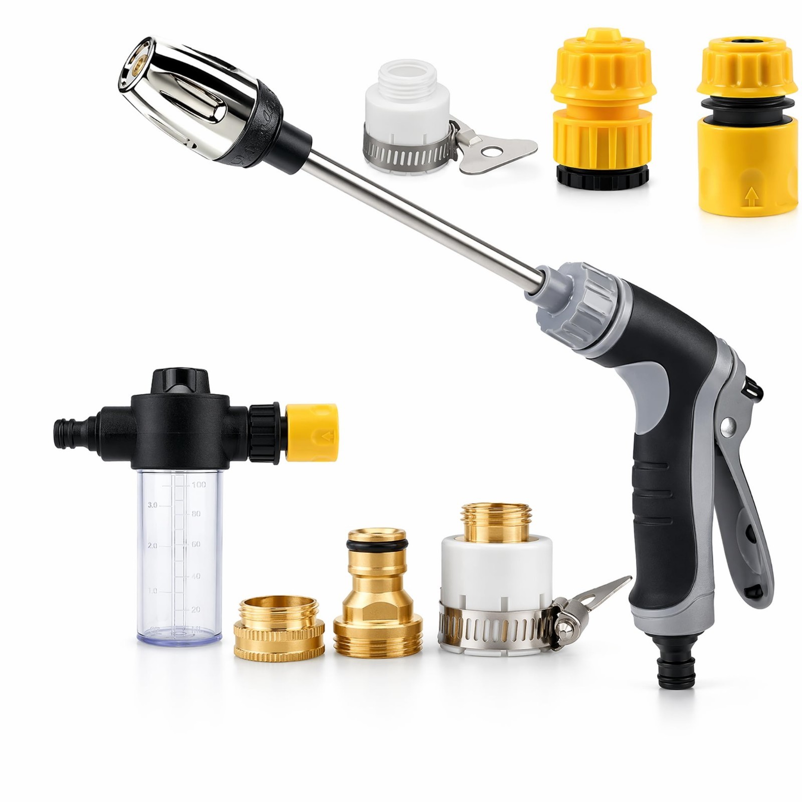 High Pressure Washer Spray Gun for Garden Hose, Hydro Jet Wand with Foam Bottle,