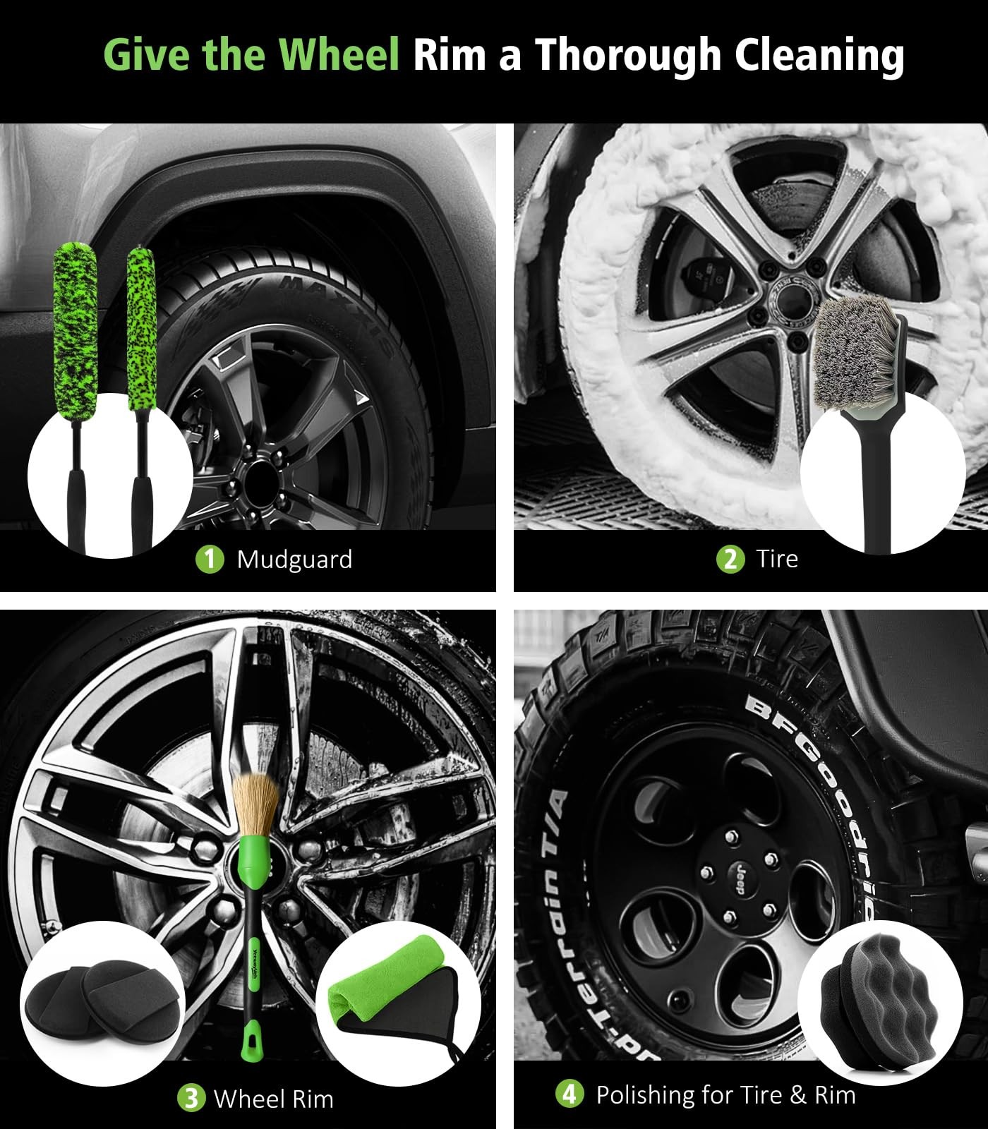 YeewayVeh 8PCS Ultimate 8-Pack, Green [Full Set Wheel Care Kit]