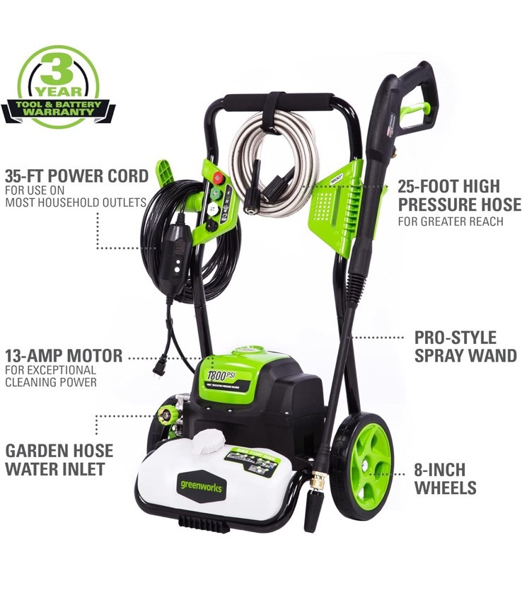 1800 PSI 1.2 GPM Pressure Washer (Open Frame) PWMA Certified