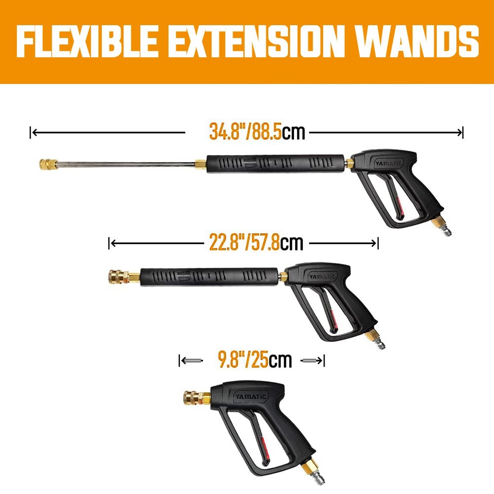 YAMATIC Pressure Washer Gun w/ Extension Wands 360° Swivel 22-14mm 3/8″ 4000 psi