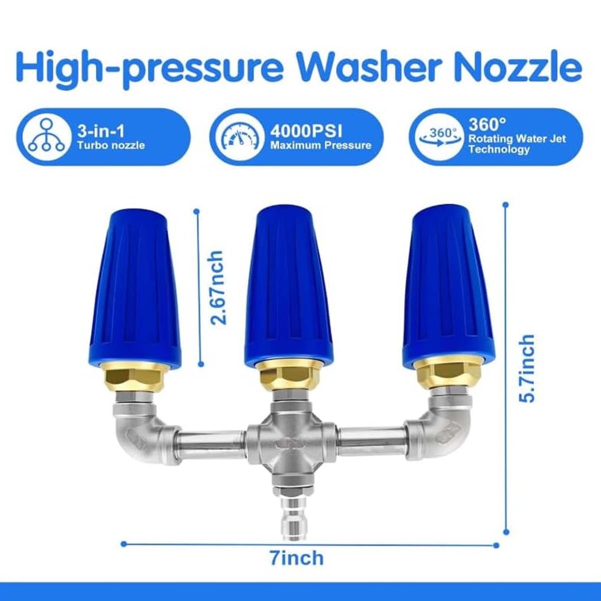 Pressure Washer Triple Turbo Nozzle 360 Rotating 1/4″ Quick Connect 4000 PSI