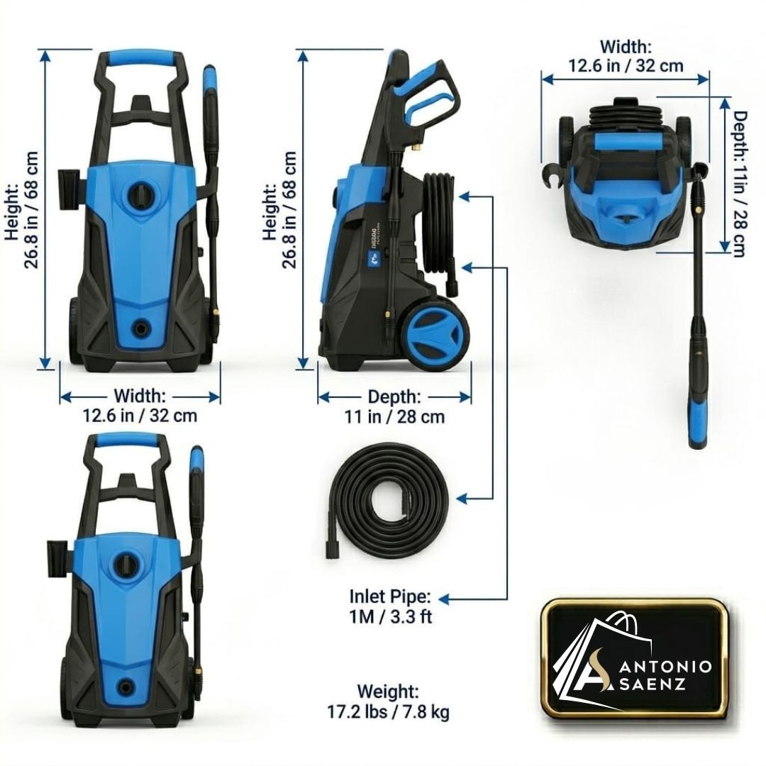 Alver 1500W Electric High Pressure Washer 1740PSI Car Cleaner W/Wheels Kit New.