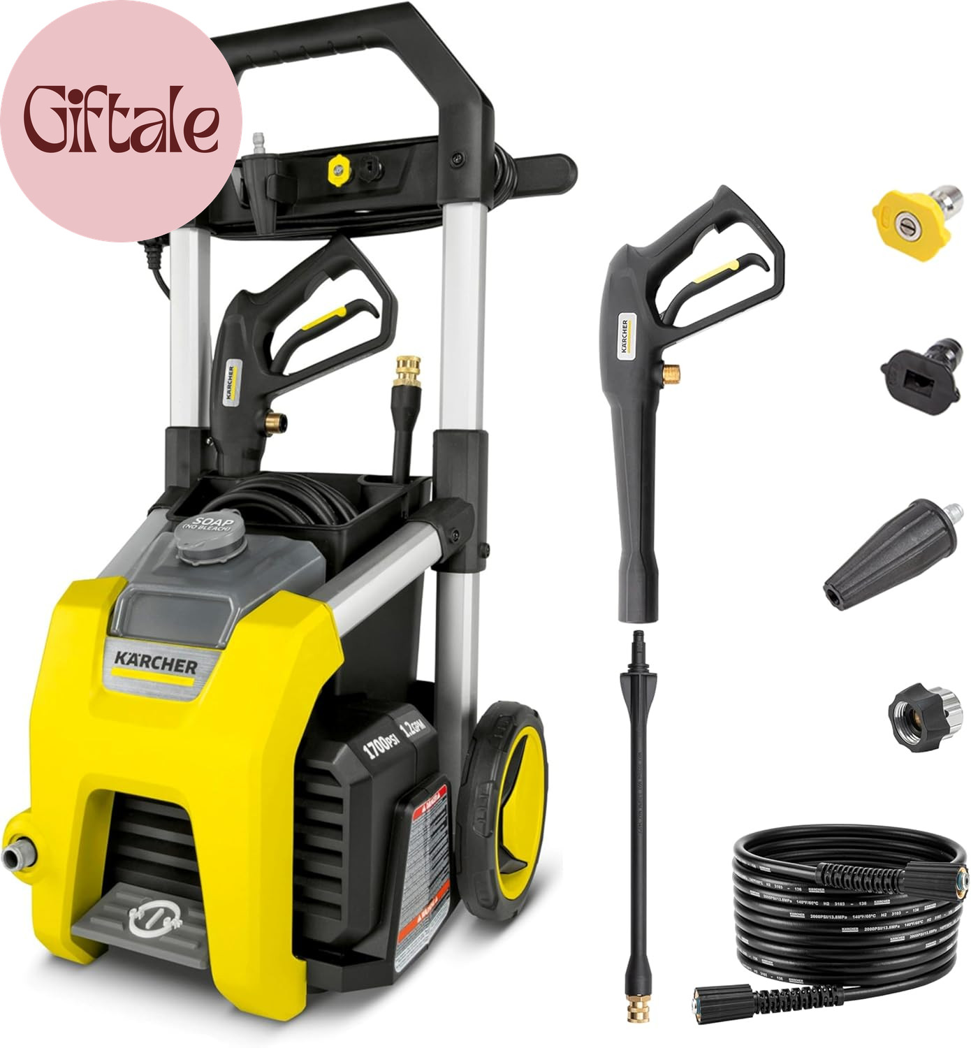 Pressure Washer K1700, CETA Certified, 3 Spray Nozzles, Detergent Tank, for Cars