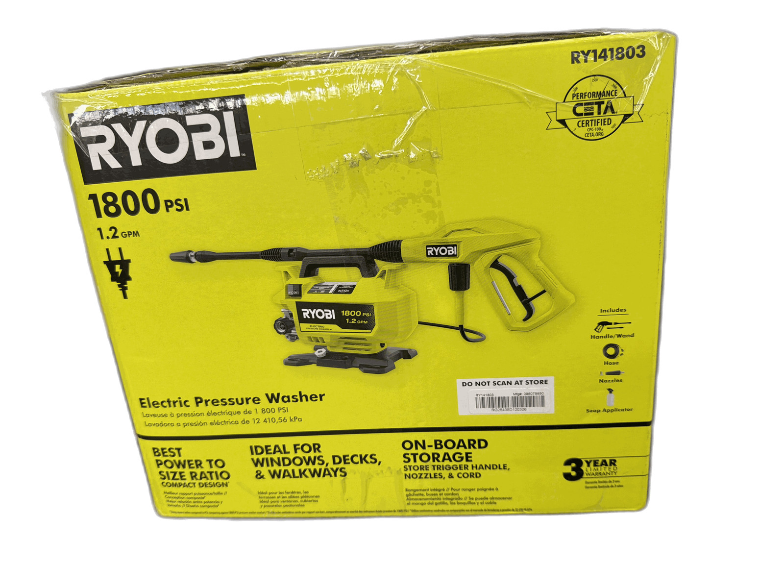 RYOBI 1800 PSI 1.2 GPM Cold Water Corded Electric Pressure Washer