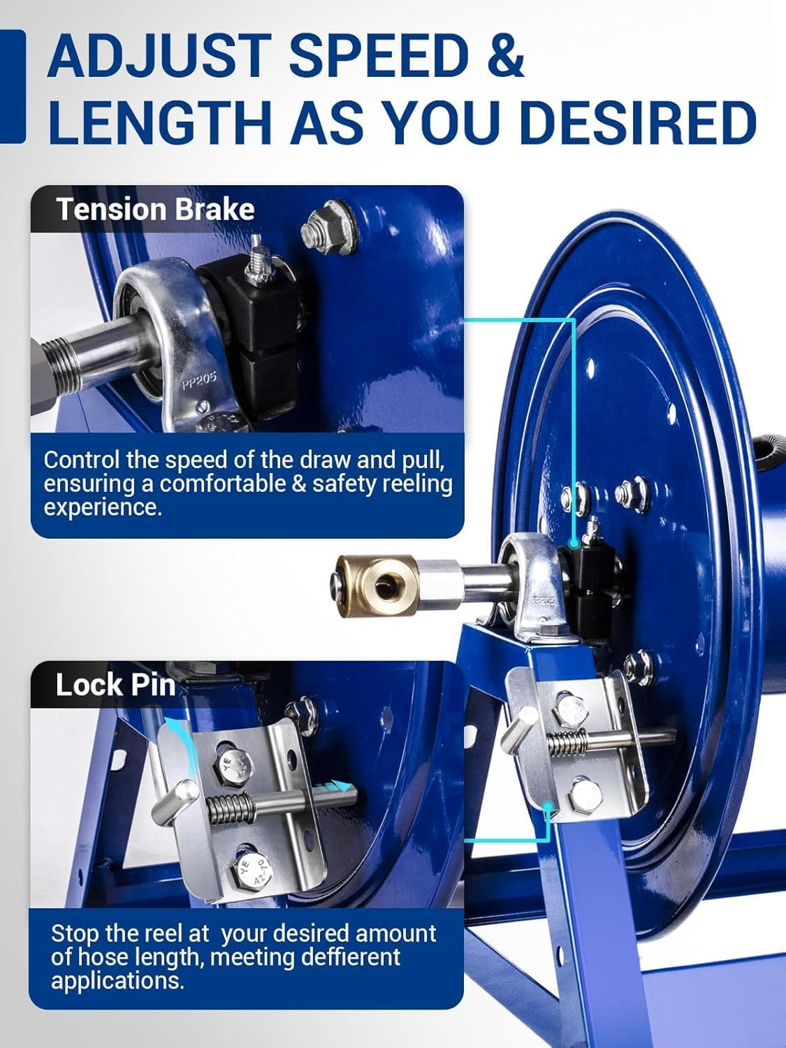 Pressure Washer Hose Reel 3/8″X350Ft, 5000PSI Hand Crank Power Washer Hose Reel