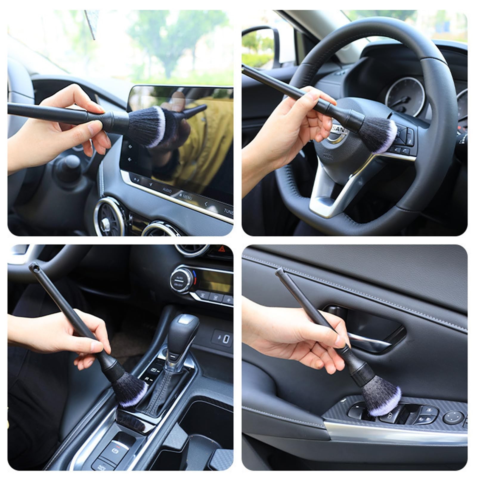 4 PCS Car Detailing Brushes Set, Cleaning Brush Interior Black