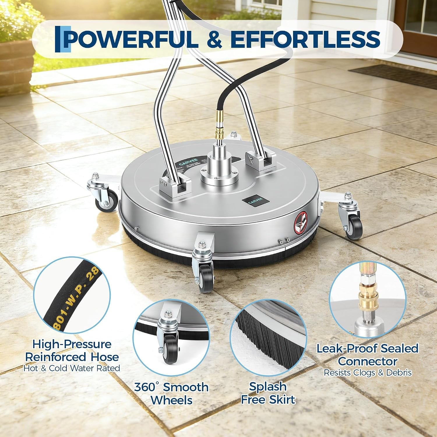 24″ Pressure Washer Surface Cleaner with Dual Handles and 4 Wheels Quick Connect