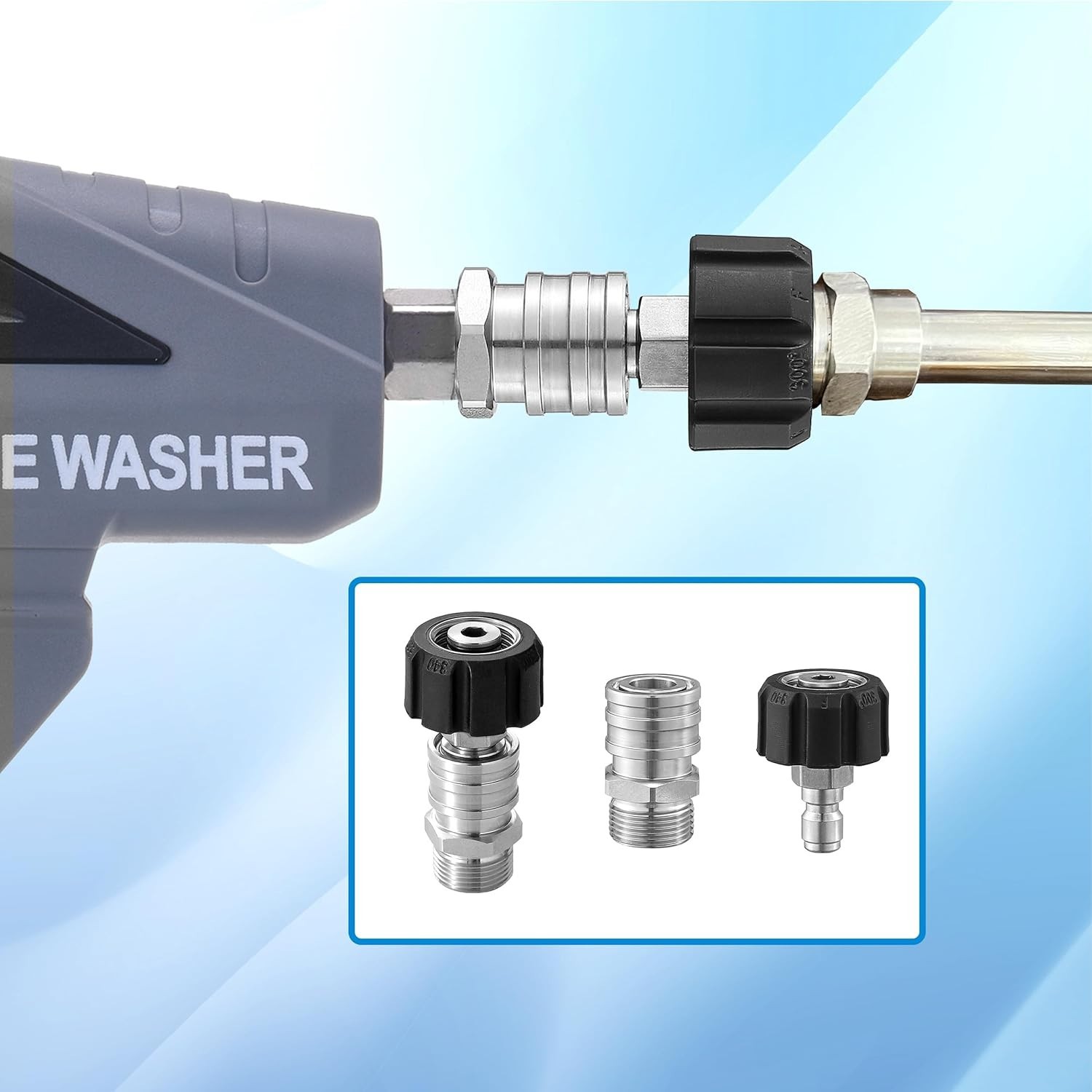 Upgrade Your Pressure Washer: M22 to 1/4” Stainless Steel Adapter Set, 4 Pcs