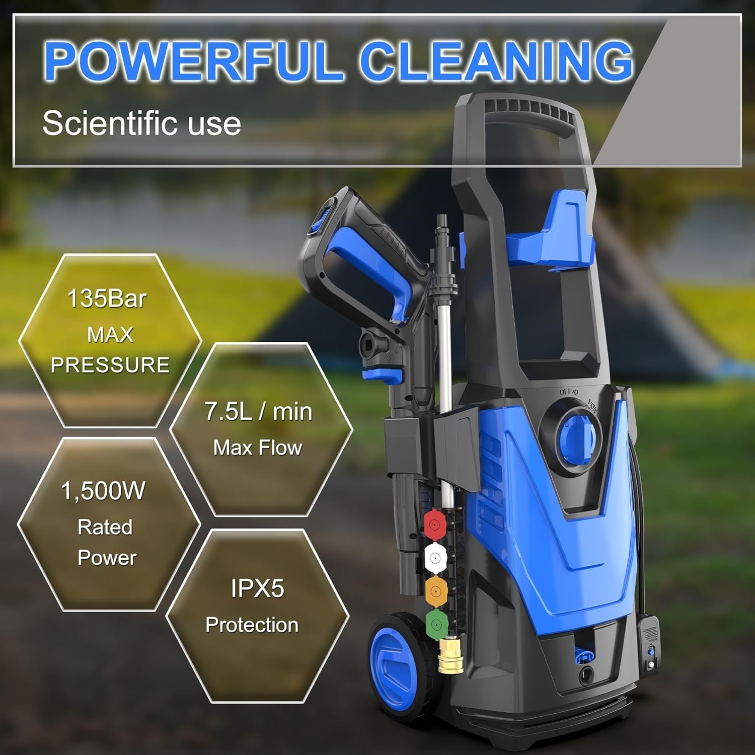 Hidrolavadora eléctrica de 4800 PSI y 3.2 GPM con 4 boquillas de conexión rápida