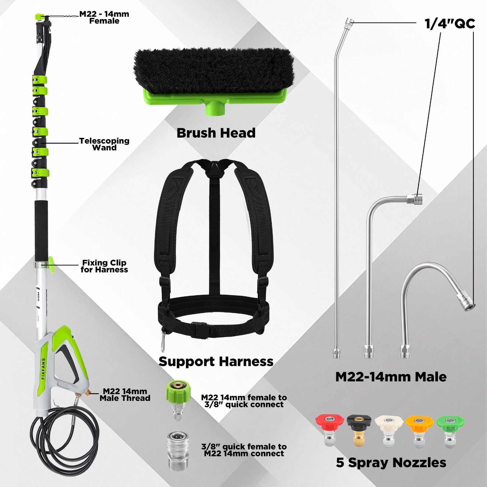 21 FT Telescoping Pressure Washer Wand with Brush, 4000 PSI, Gutter Cleaner & No