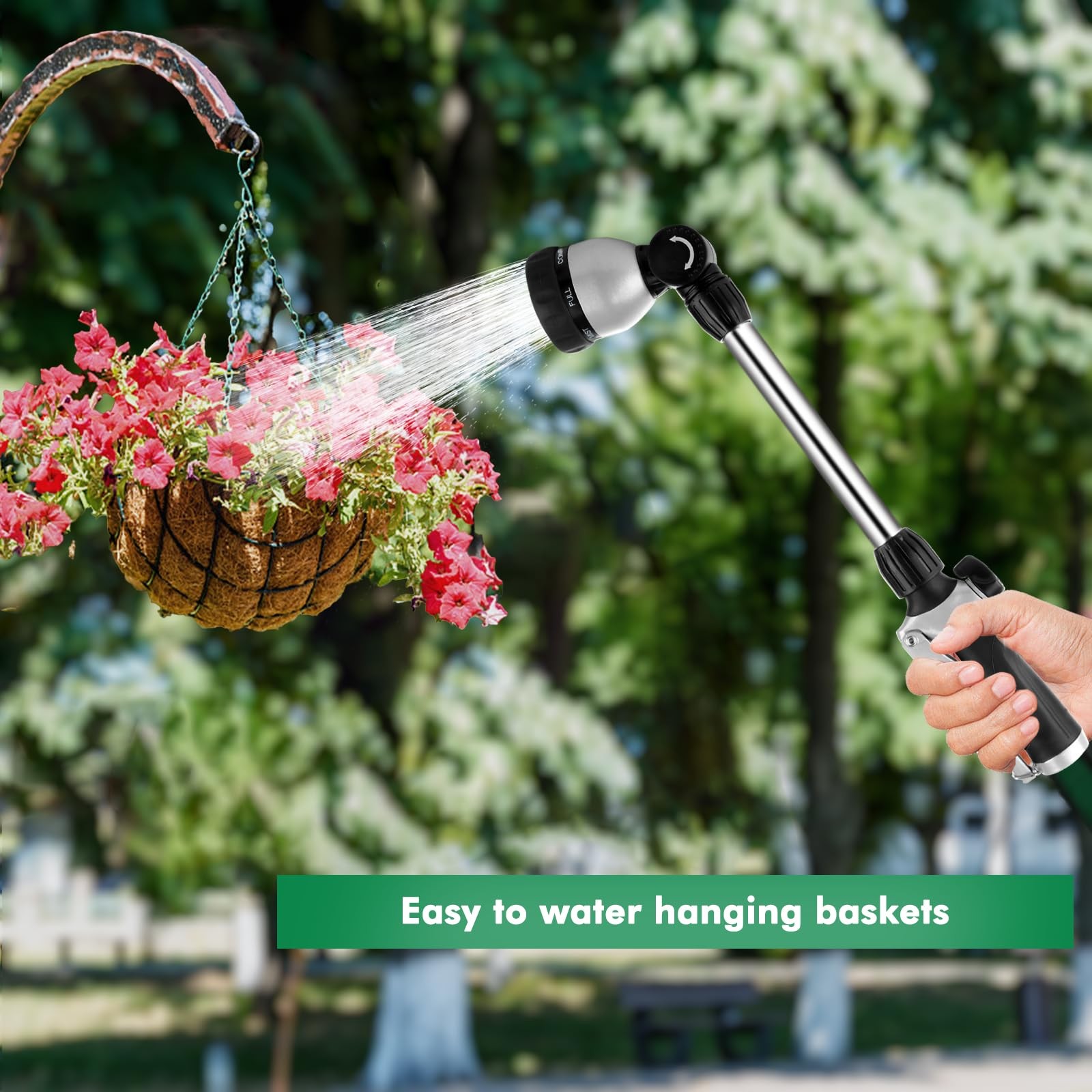 Metal Watering Wand, Heavy Duty Garden Hose Wand with 180° Swivel Ratcheting Hea