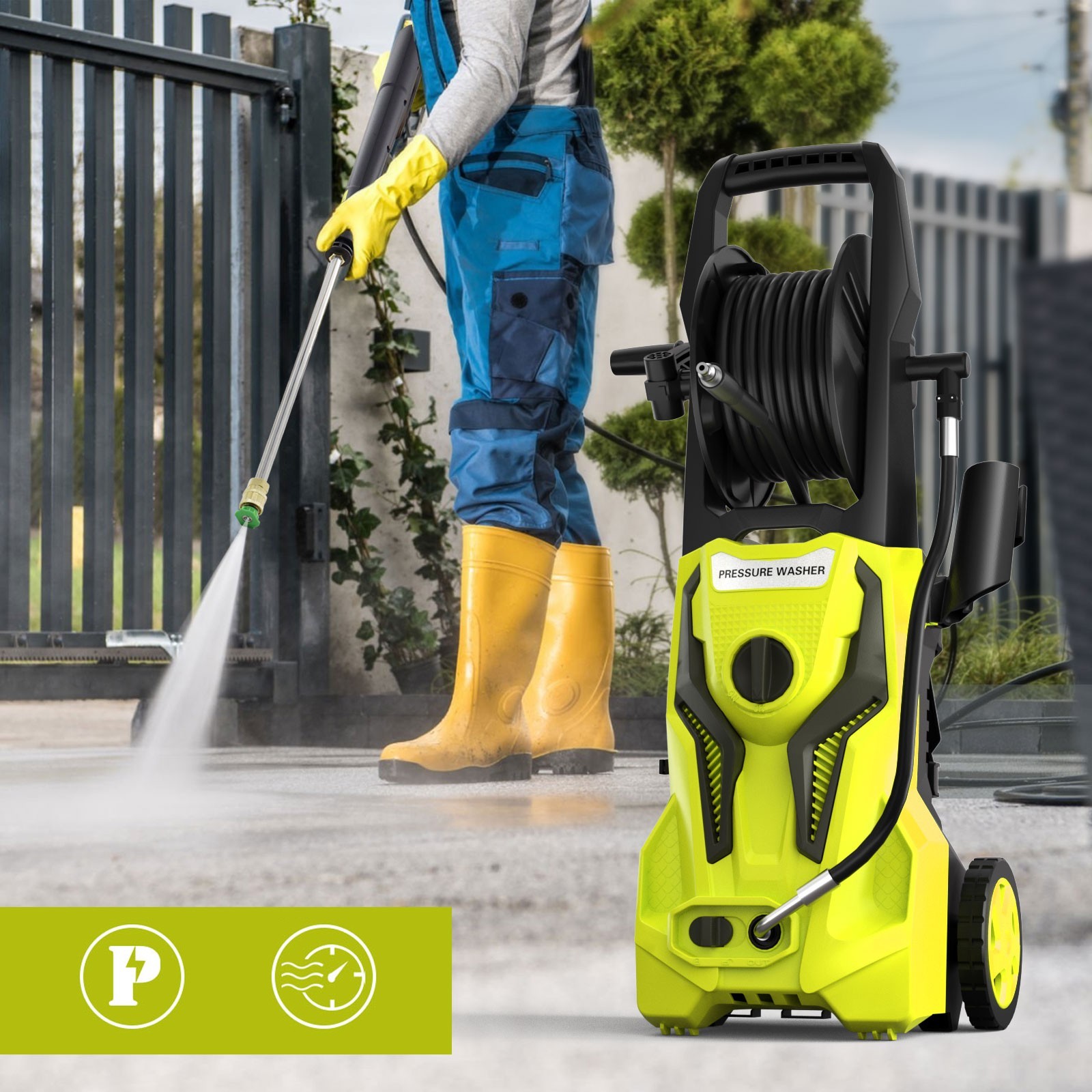Pressure Washer 4200PSI 2.5GPM, Extension Hose Reel, 4 Nozzles, for Home, Yard