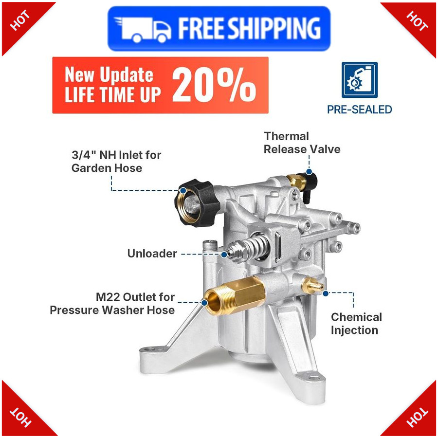 YAMATIC 7/8″ Shaft Vertical Pressure Washer Pump, 3000 PSI, 2.5 GPM Replacement