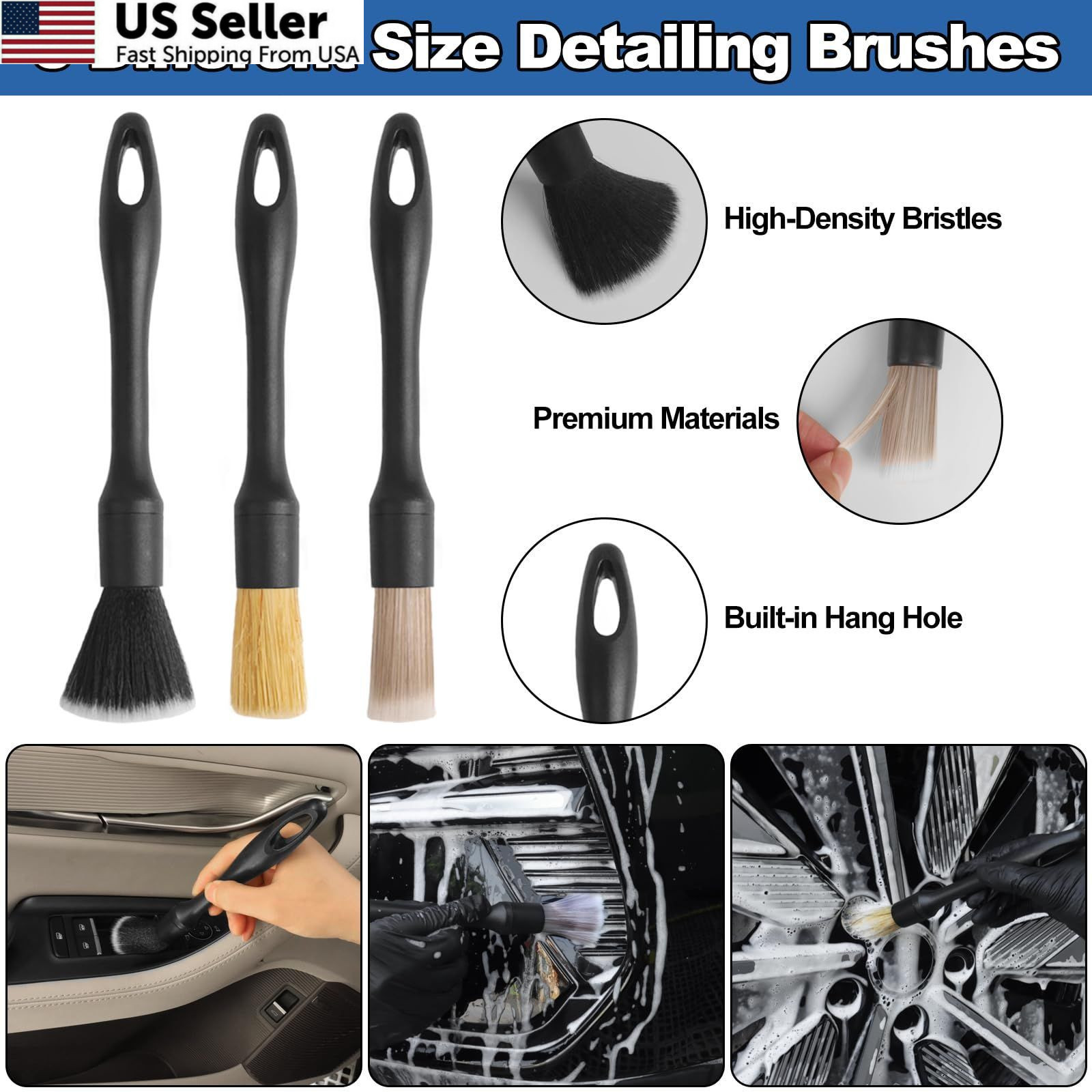 NIKCOSMK Windshield Cleaner Tool, 14Pcs Car Cleaning Kit – Interior Black