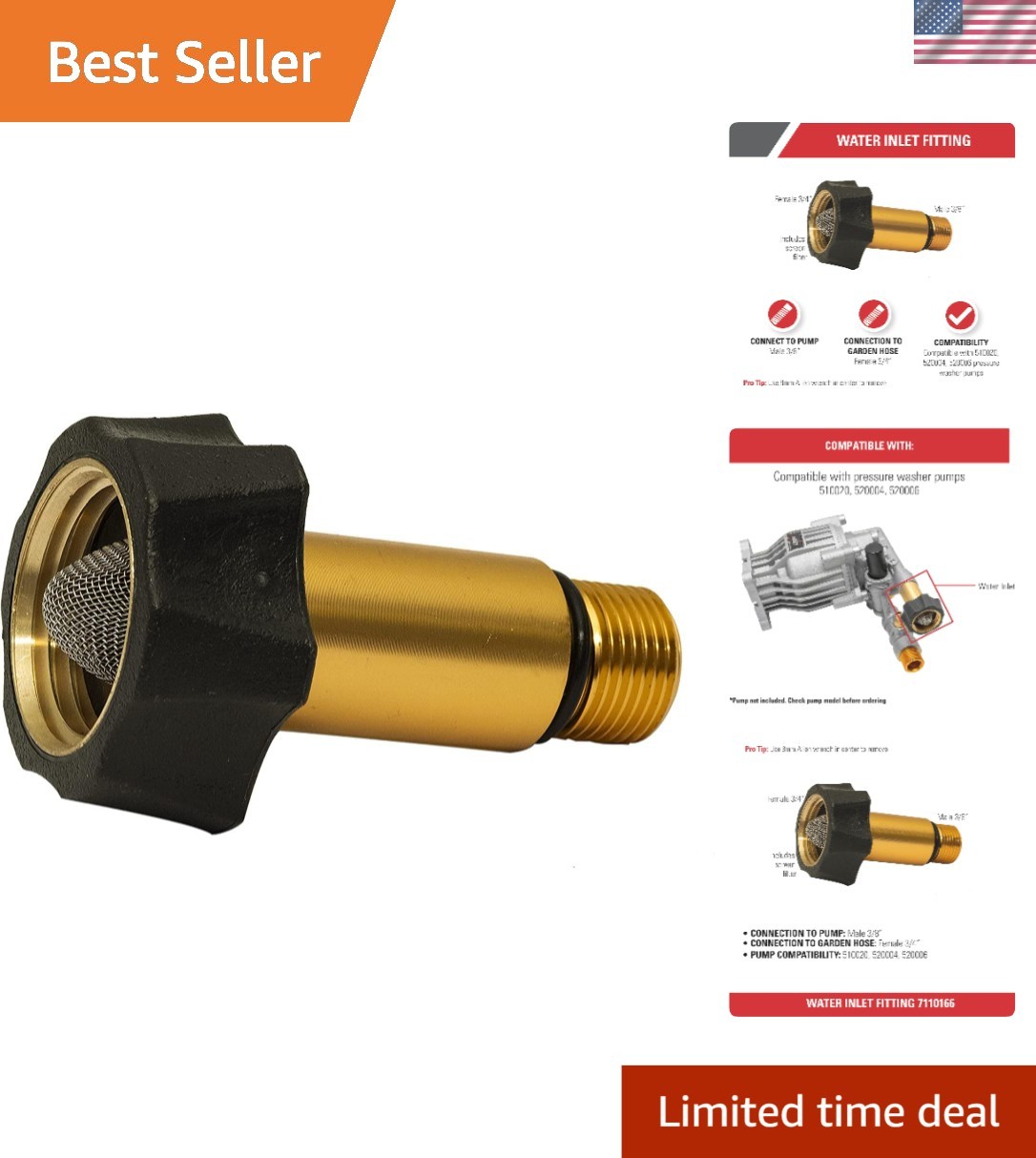 High-Quality 7110166 Water Inlet Fitting for Pressure Washer Maintenance